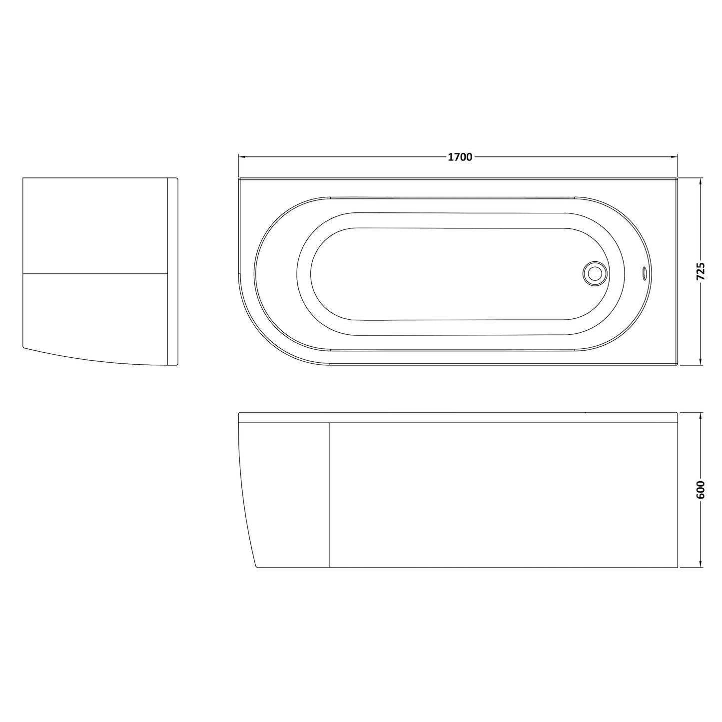 Nuie Crescent Back to Wall Corner Bath