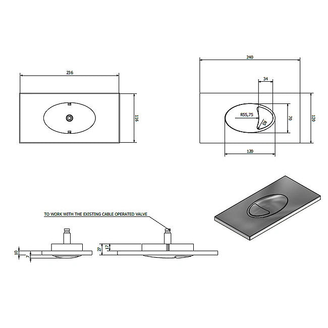 Large Brushed Brass Oval Dual Flush Push Button & Plate