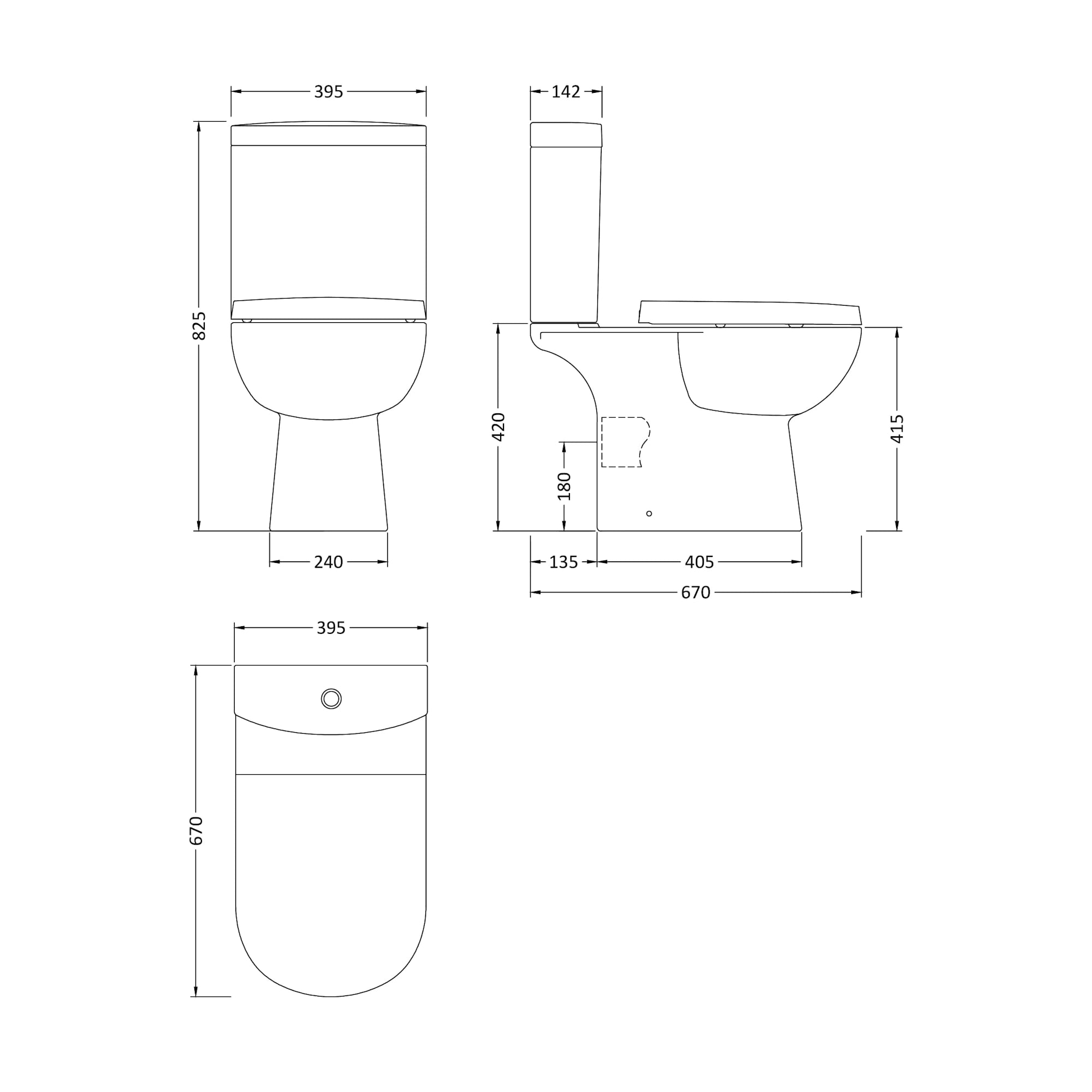 Nuie Lawton Close Coupled Open Back Toilet & Soft Close Toilet Seat
