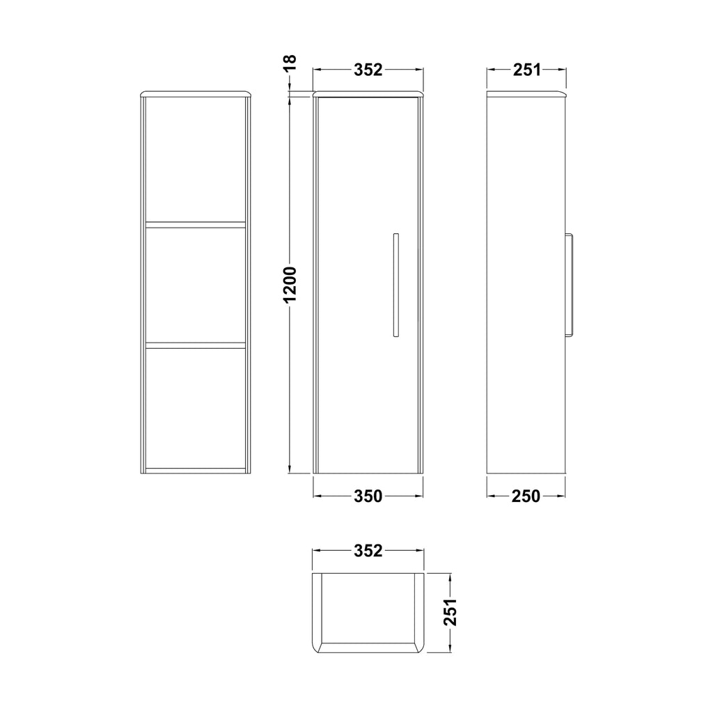 Hudson Reed Solar Wall Hung Tall Unit Bathroom Cabinet 350mm