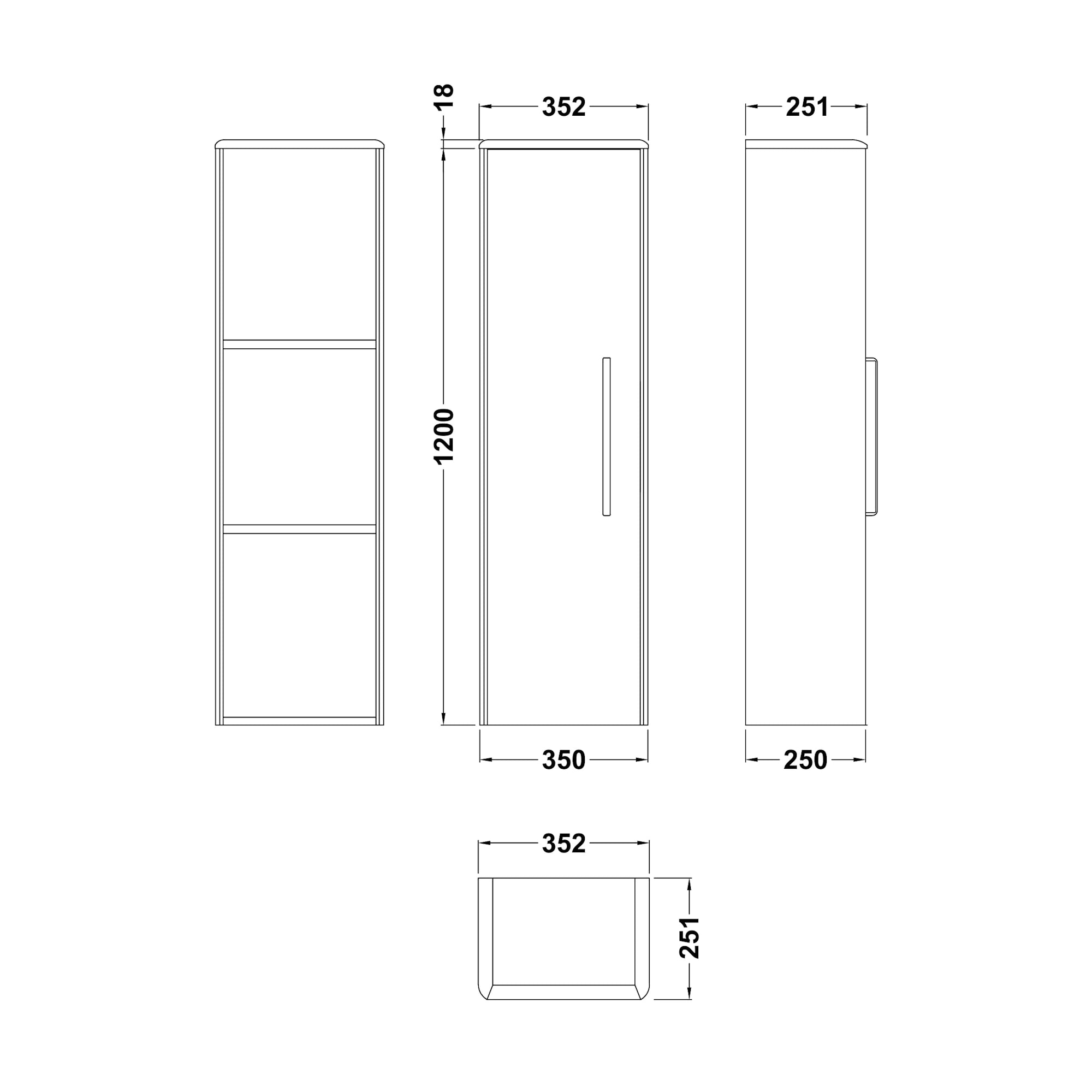 Hudson Reed Solar Wall Hung Tall Unit Bathroom Cabinet 350mm