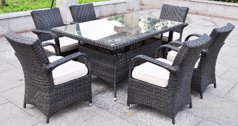 Rectangle Tempered Glass Table With 6 Chairs Furniture Set