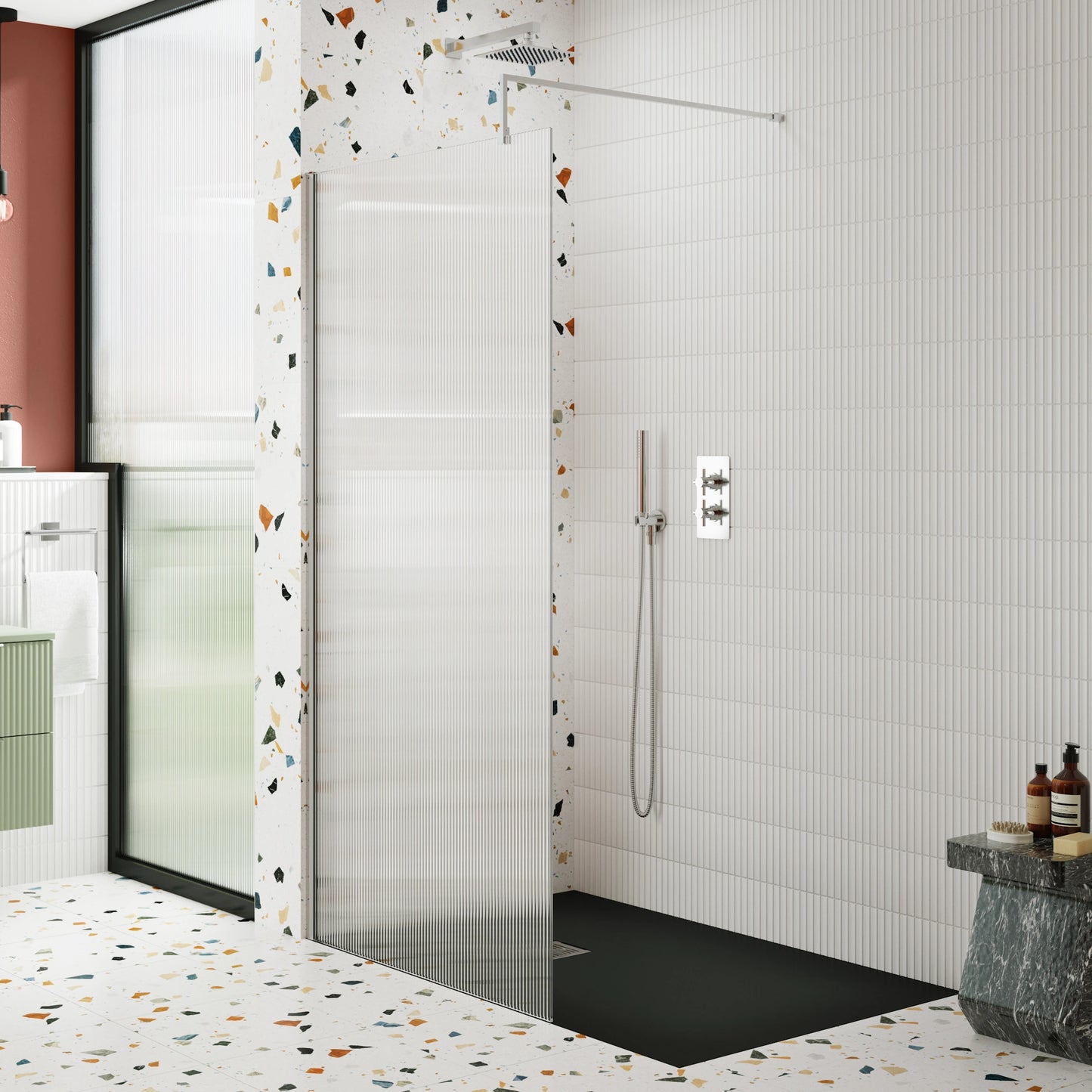 Hudson Reed Fluted Wetroom Screen with Support Bar