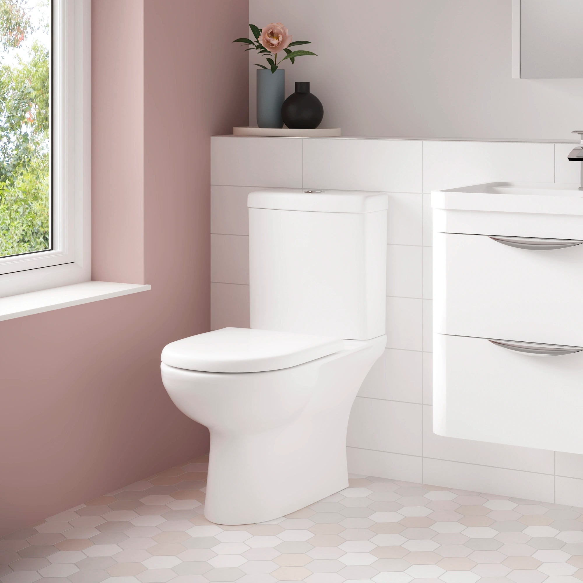 Nuie Lawton Close Coupled Open Back Toilet & Soft Close Toilet Seat