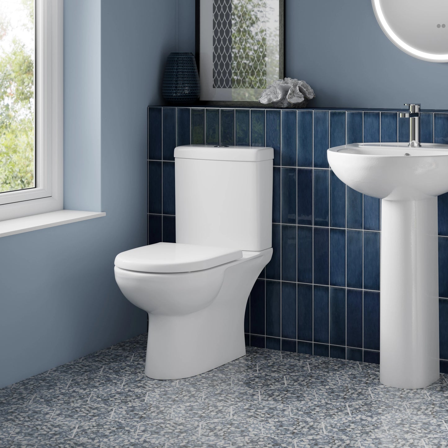 Nuie Lawton Close Coupled Open Back Toilet & Soft Close Toilet Seat