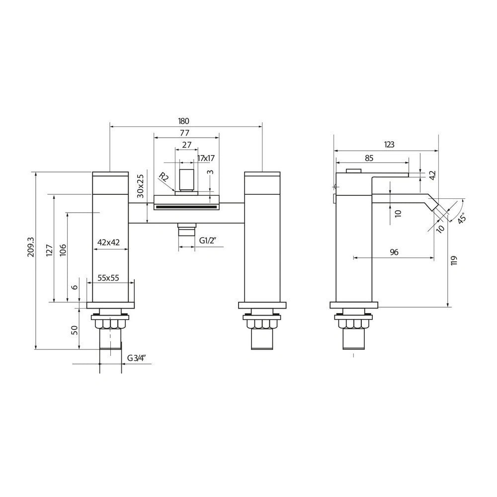 Miami Chrome Bath Shower Mixer Tap with Shower Kit and Wall bracket