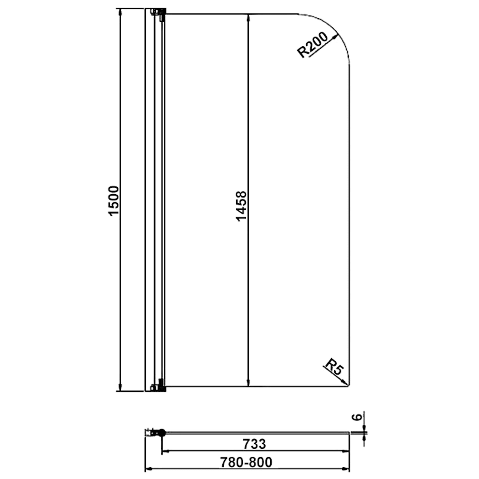 Merlyn Vivid Single Curved Hinged Bath Screen 800 x 1500mm