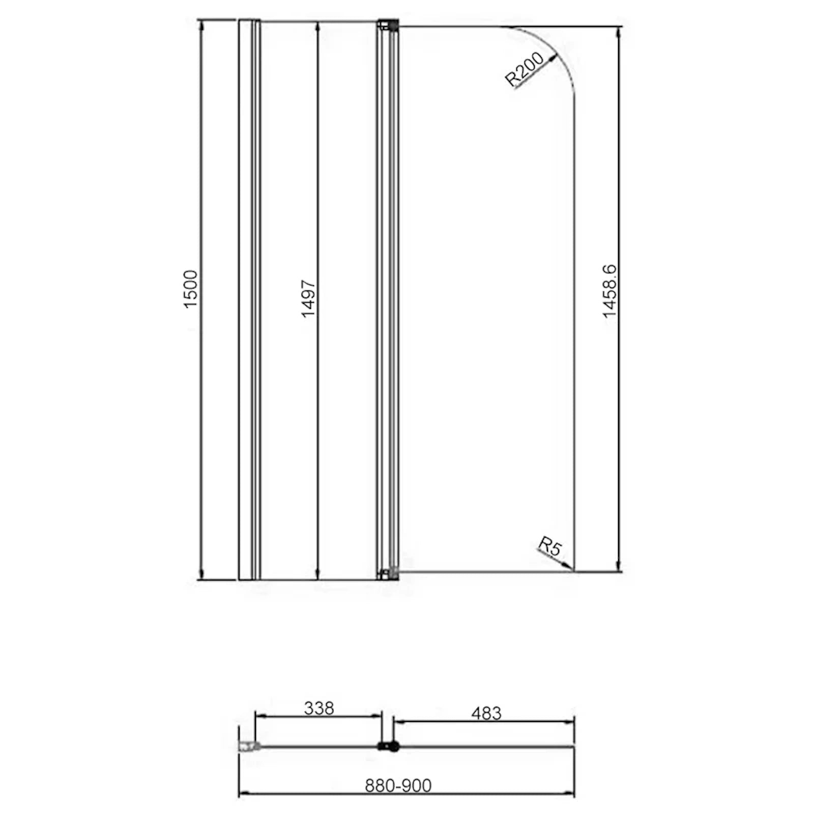Merlyn Vivid Two Panel Folding Curved Bath Screen 900 x 1500mm