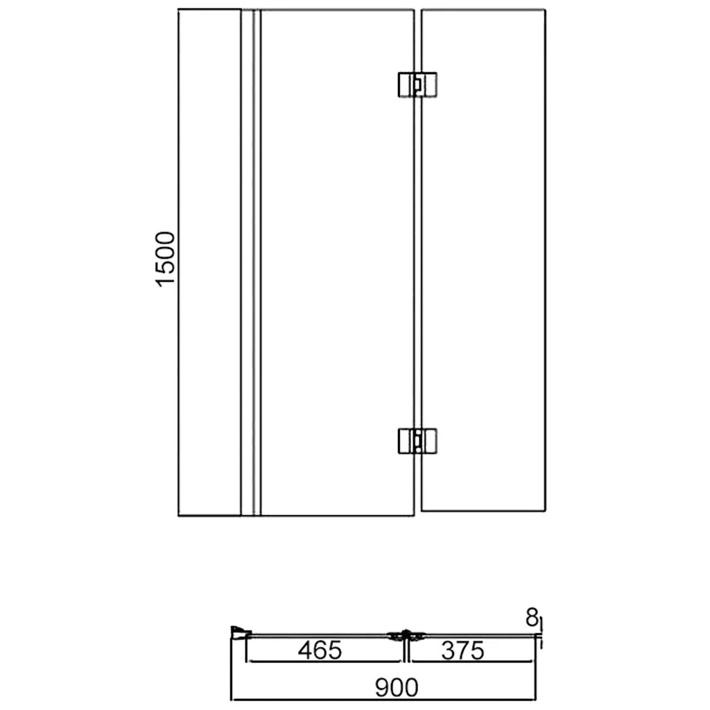 Merlyn Vivid Two Panel Hinged Straight Bath Screen 900 x 1500mm