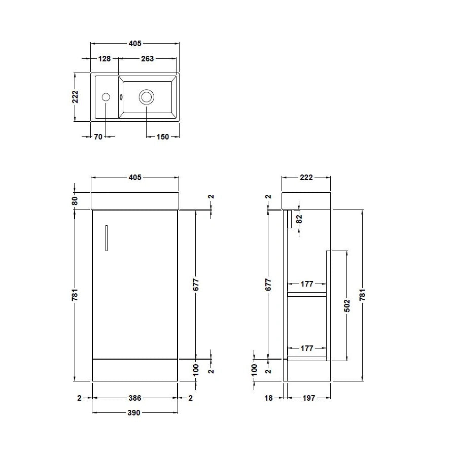 Vault Floor Standing Compact Cloakroom Basin Sink Vanity Unit