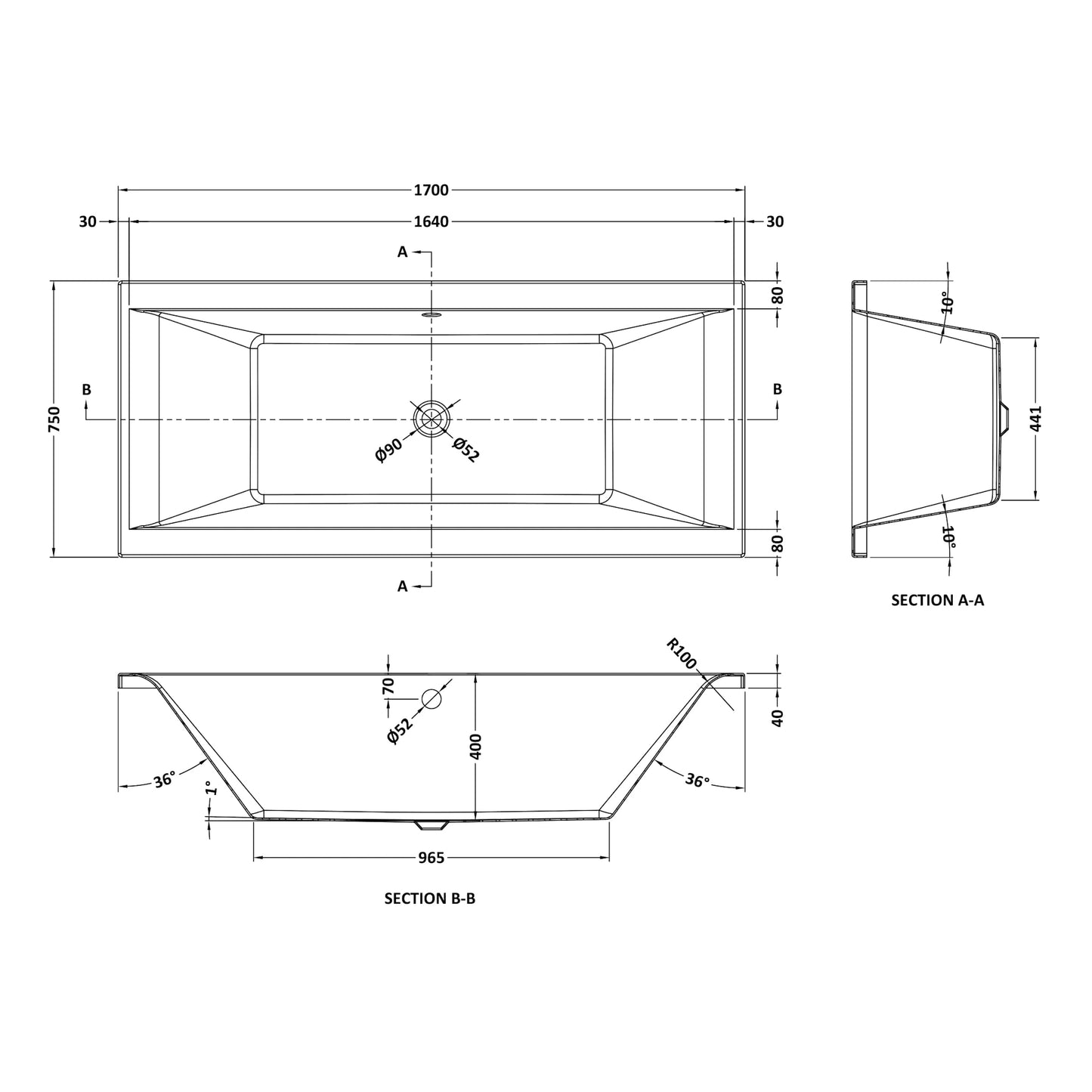 Nuie Asselby Double Ended Rectangular Eternalite Acrylic Straight Bath