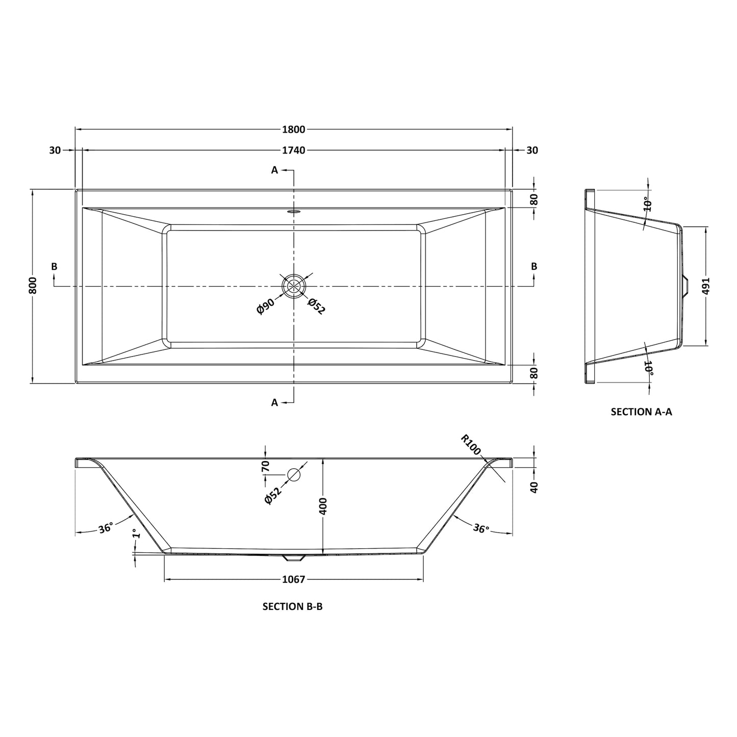 Nuie Asselby Double Ended Rectangular Eternalite Acrylic Straight Bath