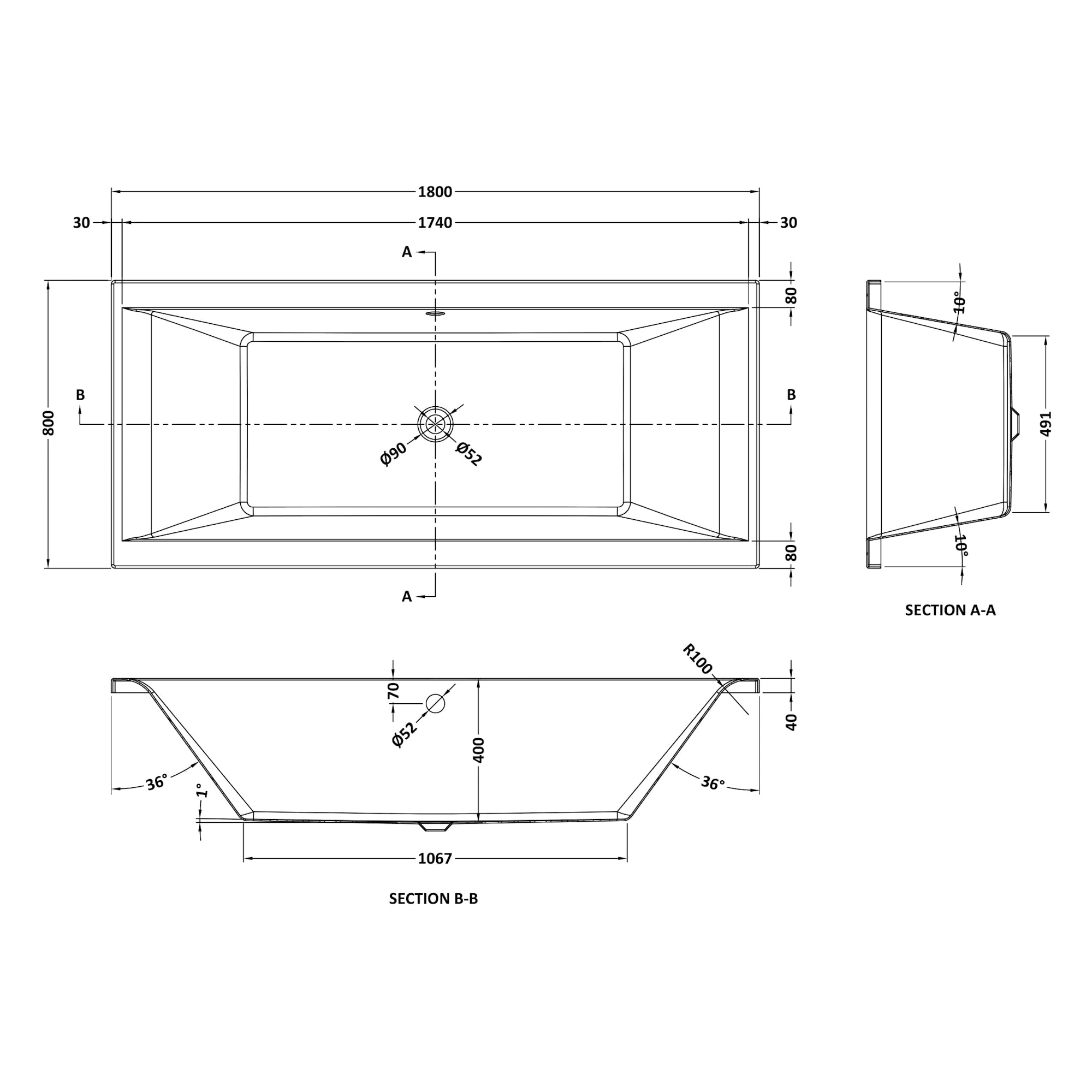 Nuie Asselby Double Ended Rectangular Eternalite Acrylic Straight Bath