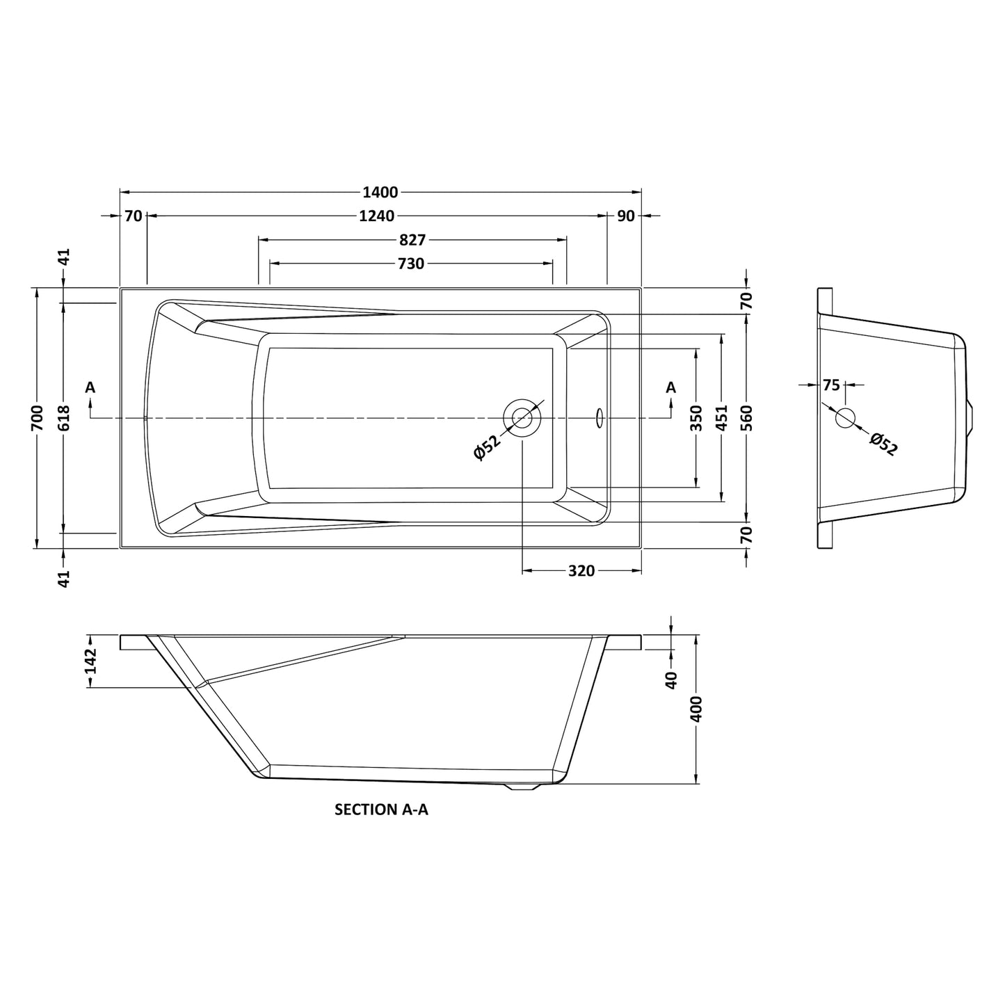 Nuie Linton Single Ended Rectangular Acrylic Straight Bath