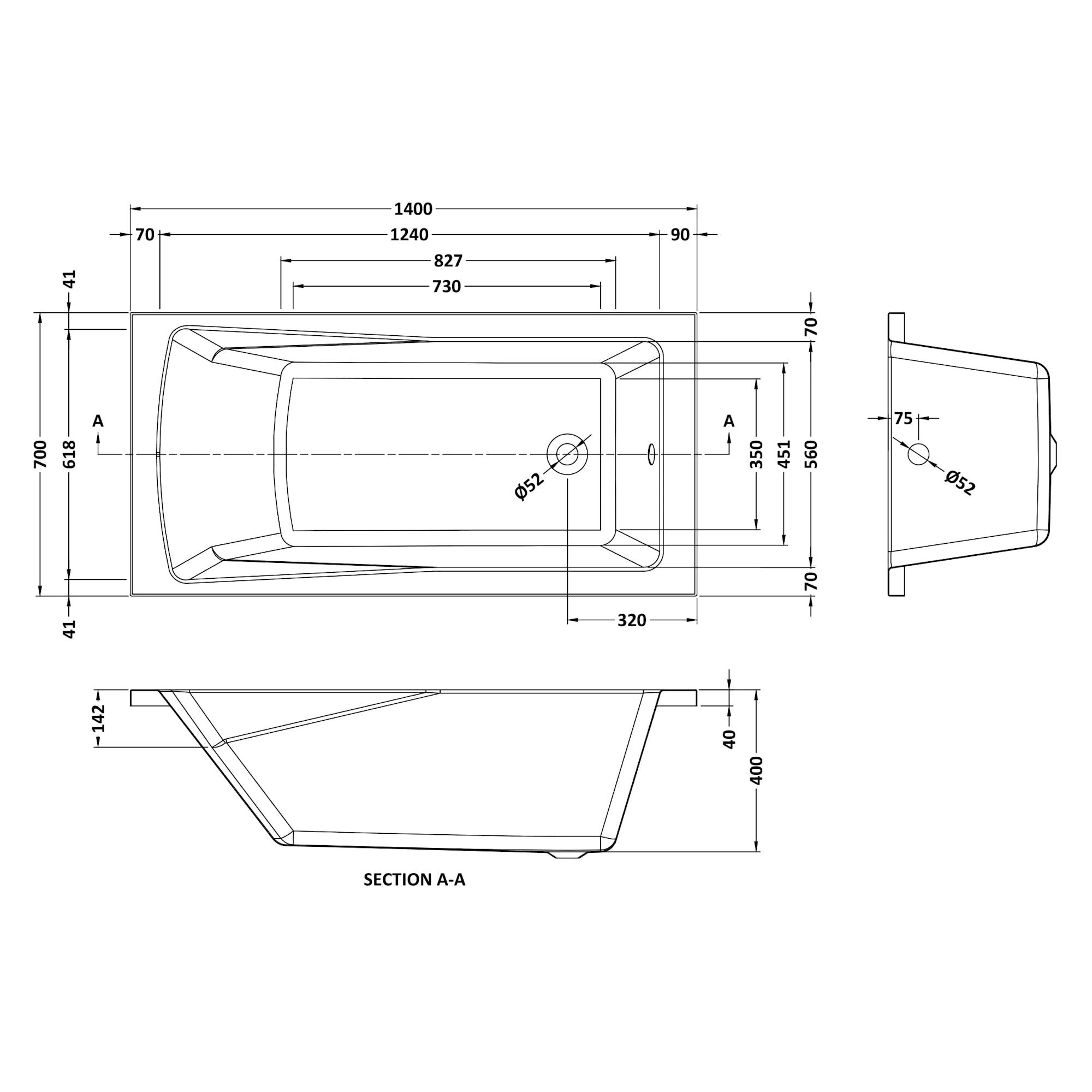 Nuie Linton Single Ended Rectangular Acrylic Straight Bath