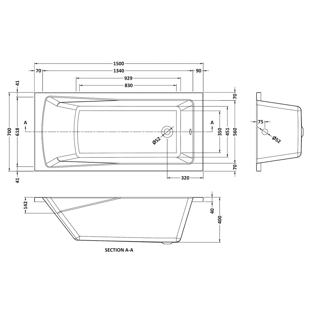 Nuie Linton Single Ended Rectangular Acrylic Straight Bath