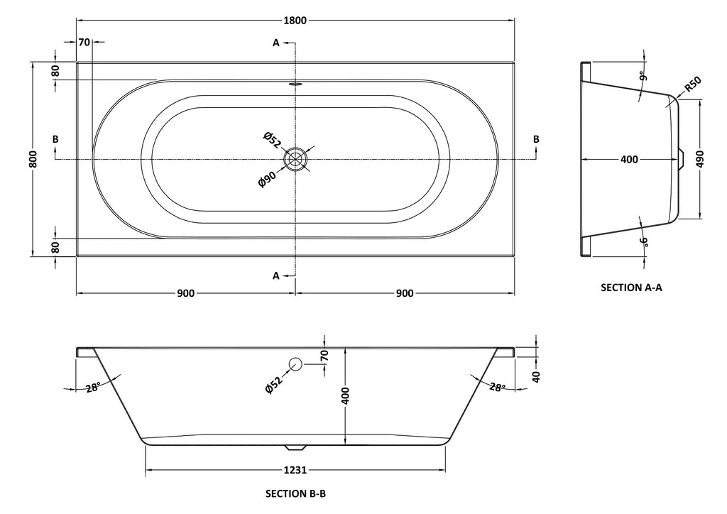 Nuie Otley Double Ended Round Acrylic Straight Bath