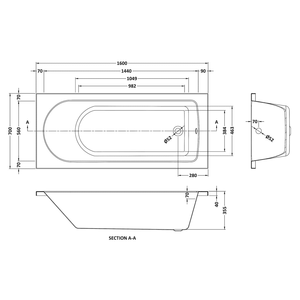 Nuie Barmby Single Ended Rectangular Acrylic Straight Bath