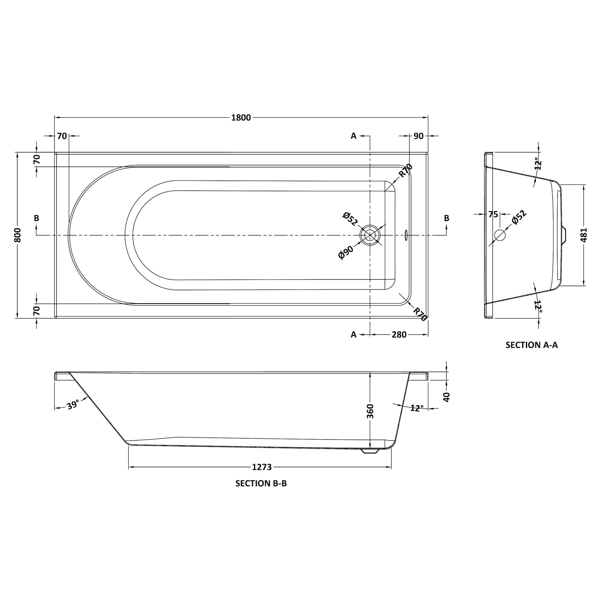 Nuie Barmby Eternalite Single Ended Rectangular Acrylic Straight Bath