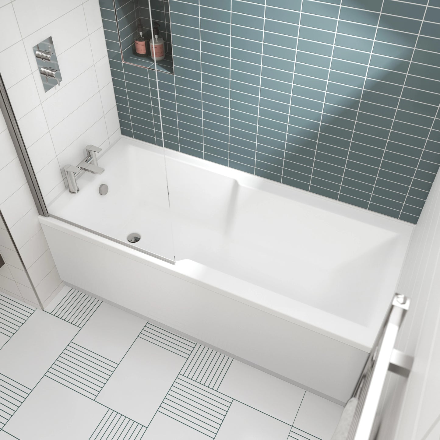 Nuie Square Straight Eternalite Acrylic Shower Bath 1700 x 750mm