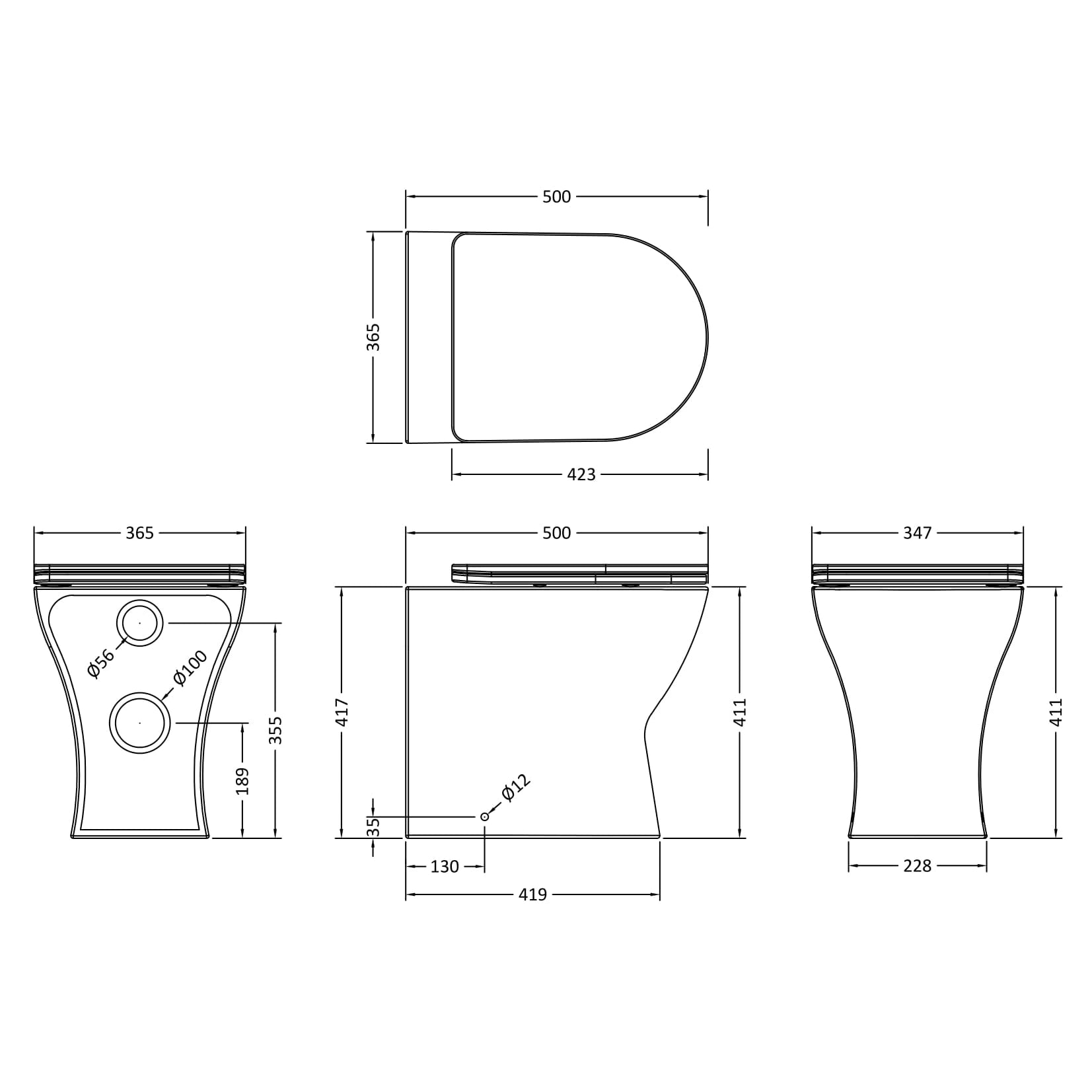 Nuie Freya Rimless Back to Wall Pan & Soft Close Seat