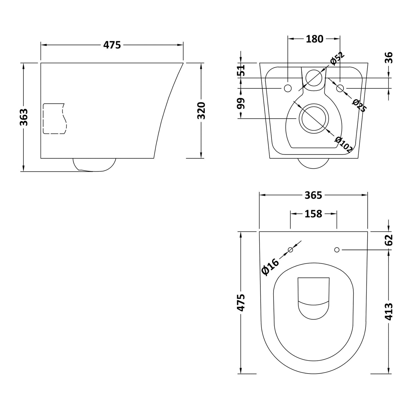 Nuie Freya Rimless Wall Hung Pan & Soft Close Seat