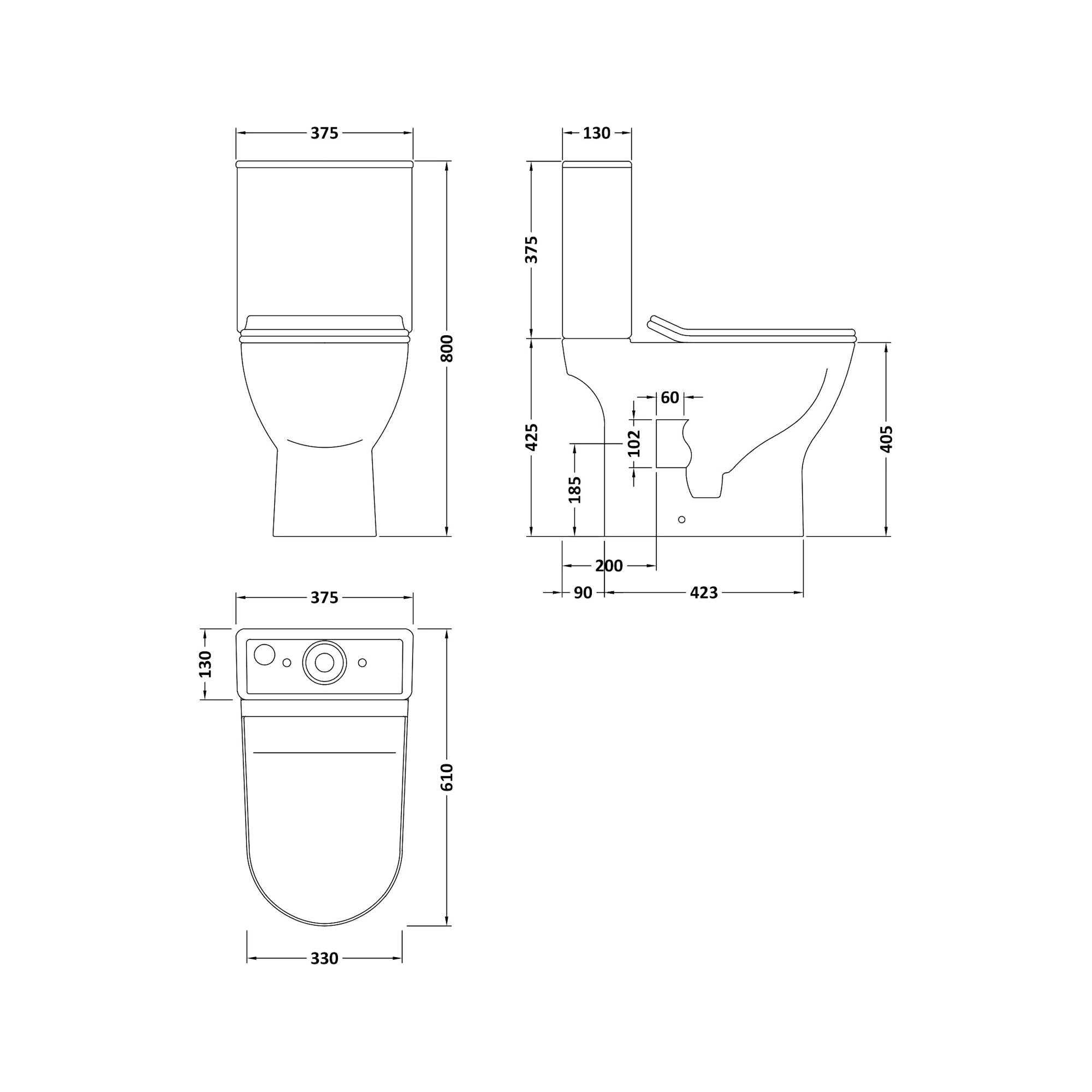 Nuie Freya Rimless Open Back Toilet & Soft Close Toilet Seat