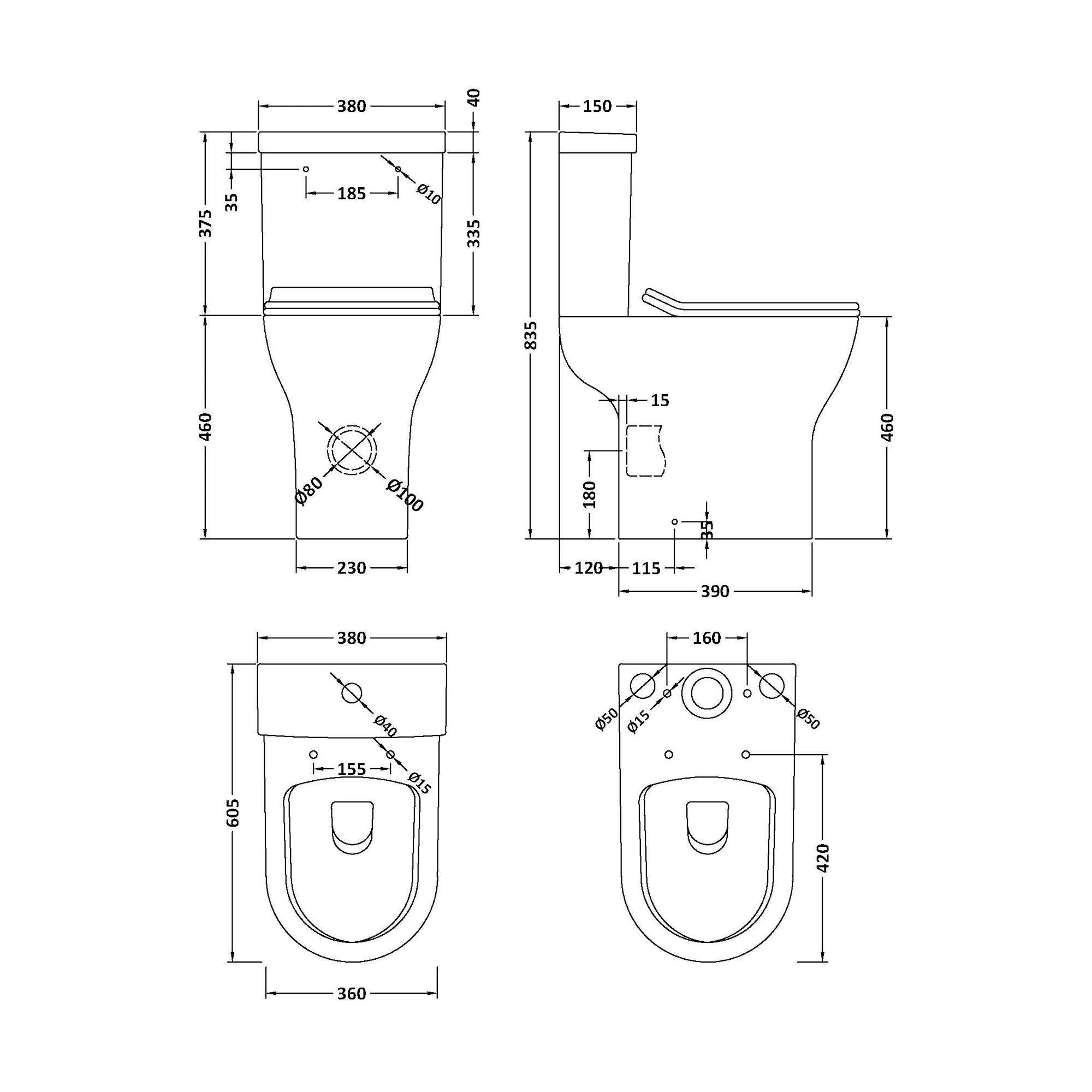 Nuie Freya Comfort Height & Rimless Open Back Toilet with Soft Close Toilet Seat