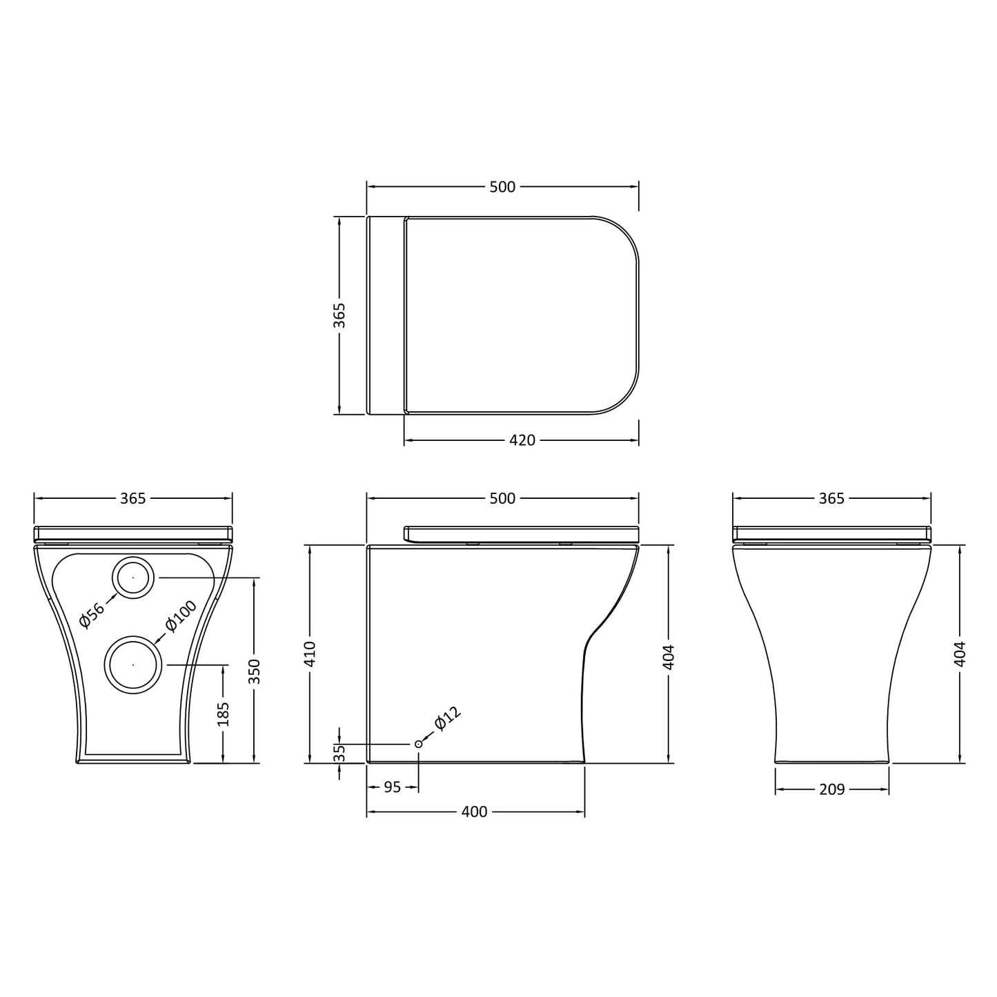 Nuie Ava Rimless Back to Wall Pan & Soft Close Seat