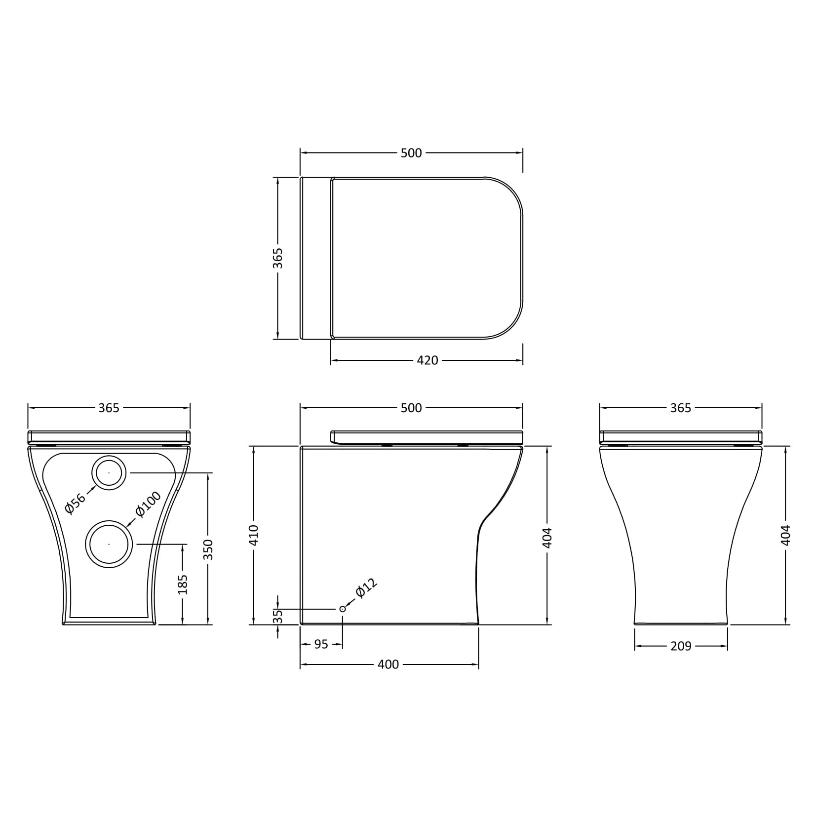 Nuie Ava Rimless Back to Wall Pan & Soft Close Seat