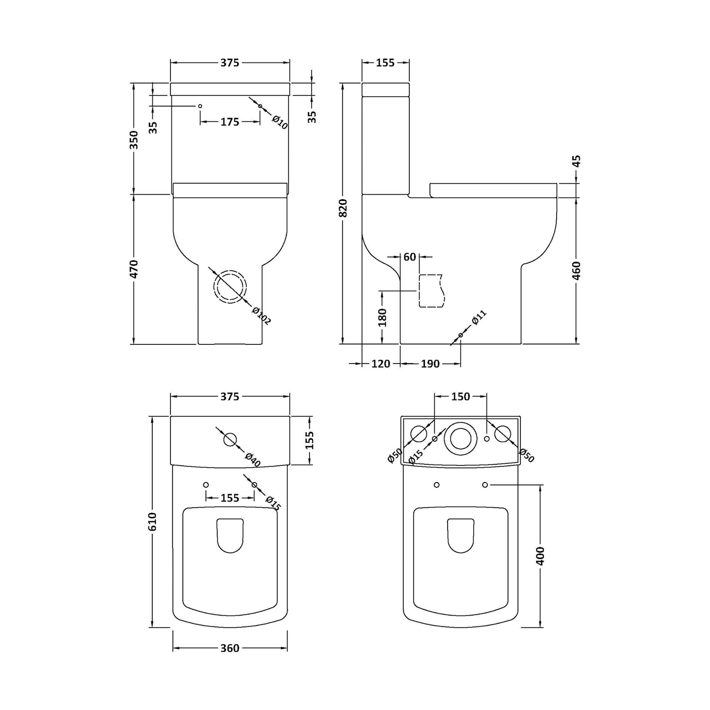 Nuie Ava Comfort Height Open Back Toilet & Soft Close Toilet Seat