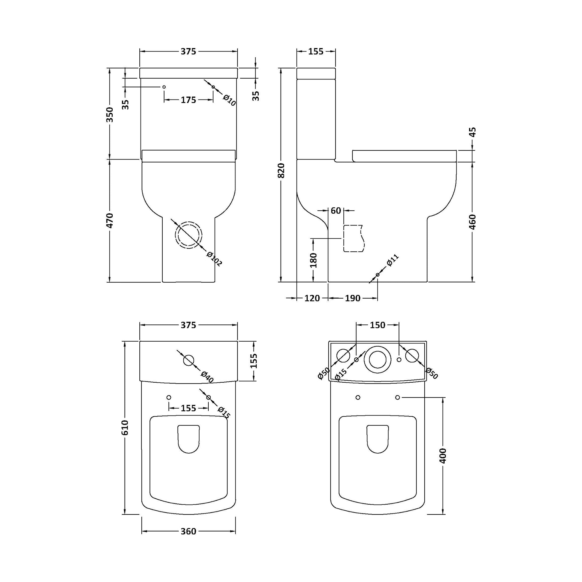 Nuie Ava Comfort Height Open Back Toilet & Soft Close Toilet Seat