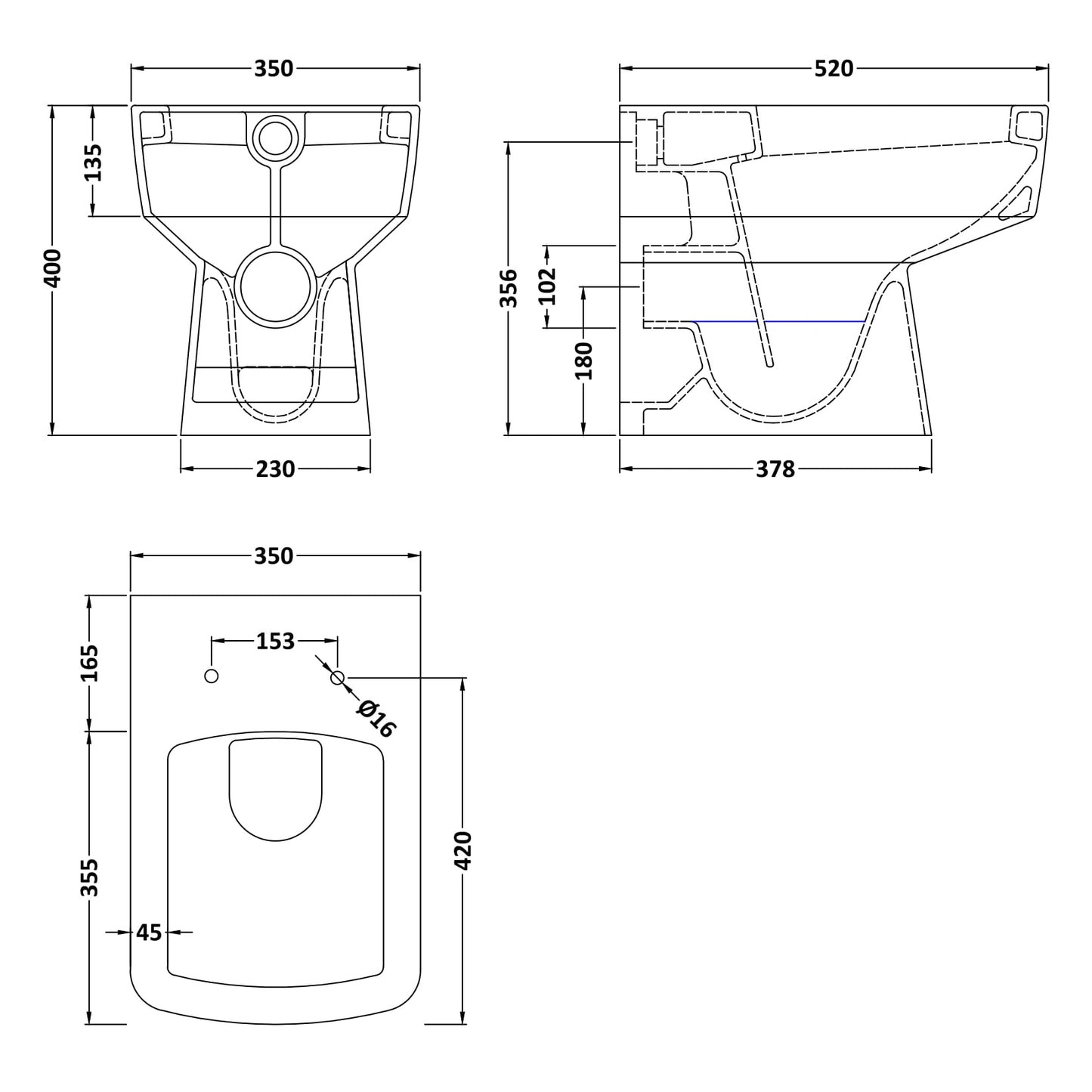 Hudson Reed Bliss Square Back to Wall Pan