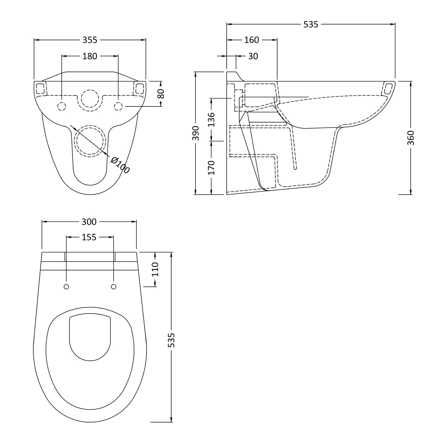 Nuie Melbourne Wall Hung Toilet Pan & Seat