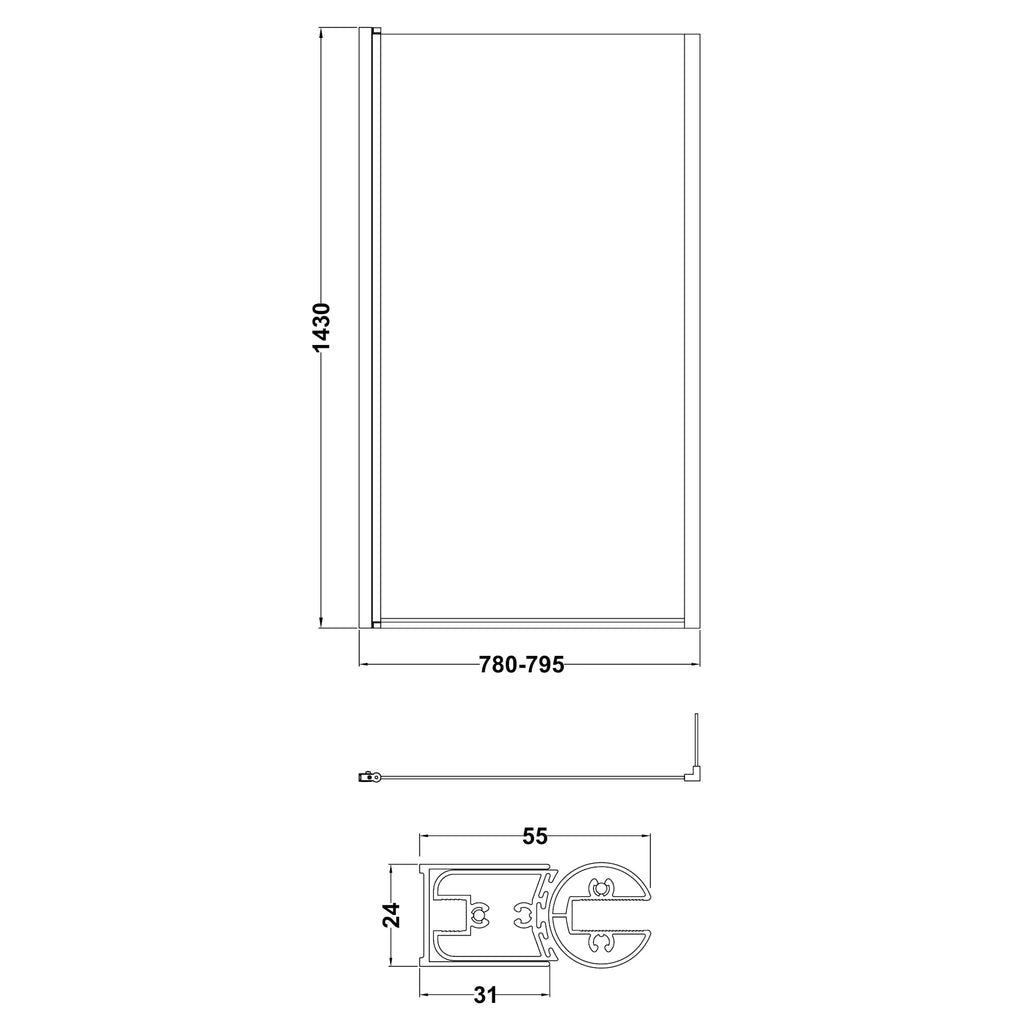 Nuie Pacific L-Shaped Bath Screen with Fixed Return