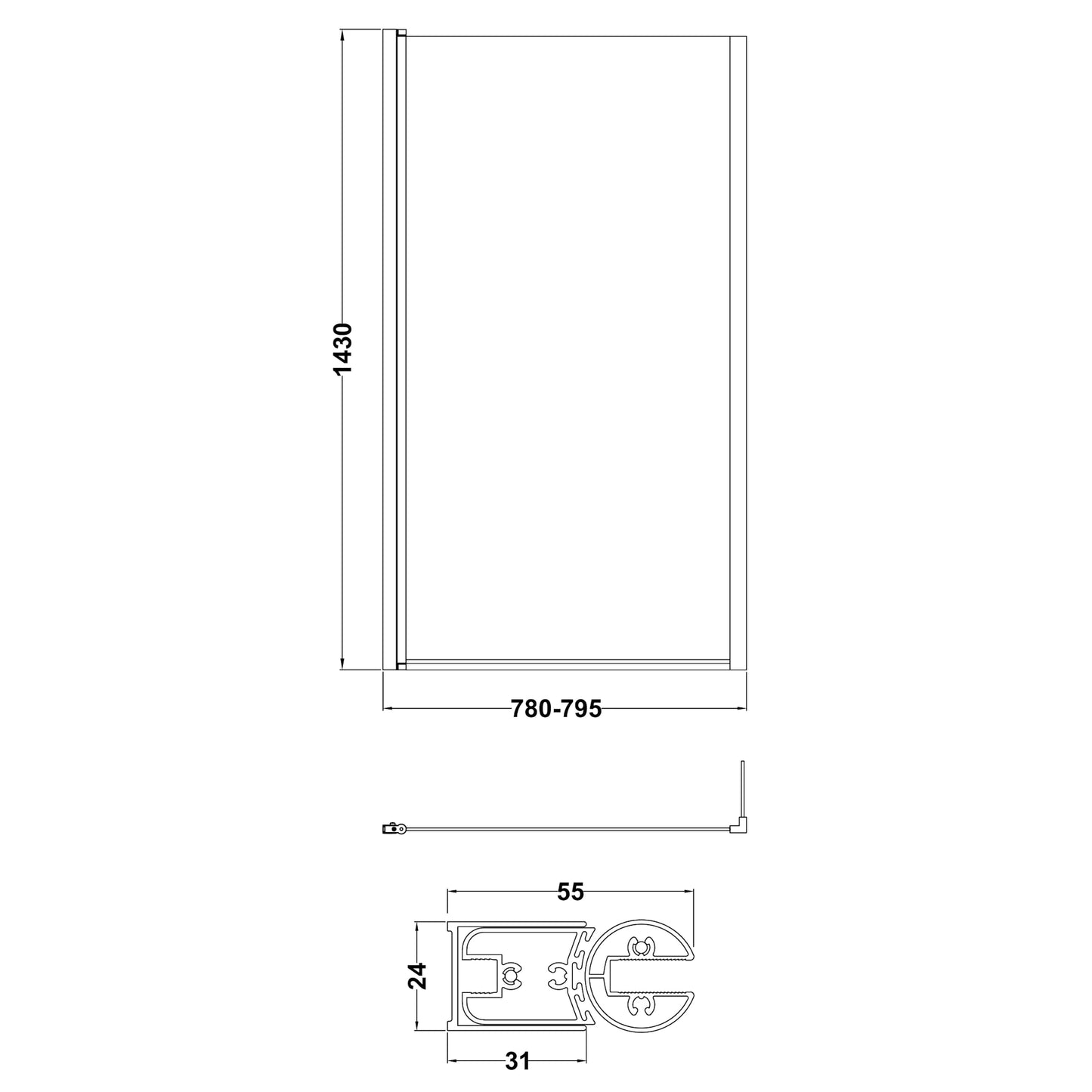 Nuie Pacific L-Shaped Bath Screen with Fixed Return