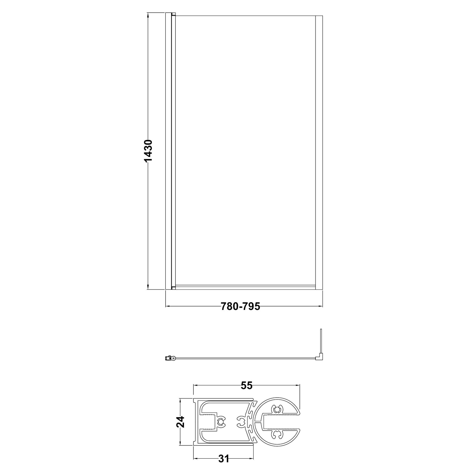 Nuie Pacific L-Shaped Bath Screen with Fixed Return