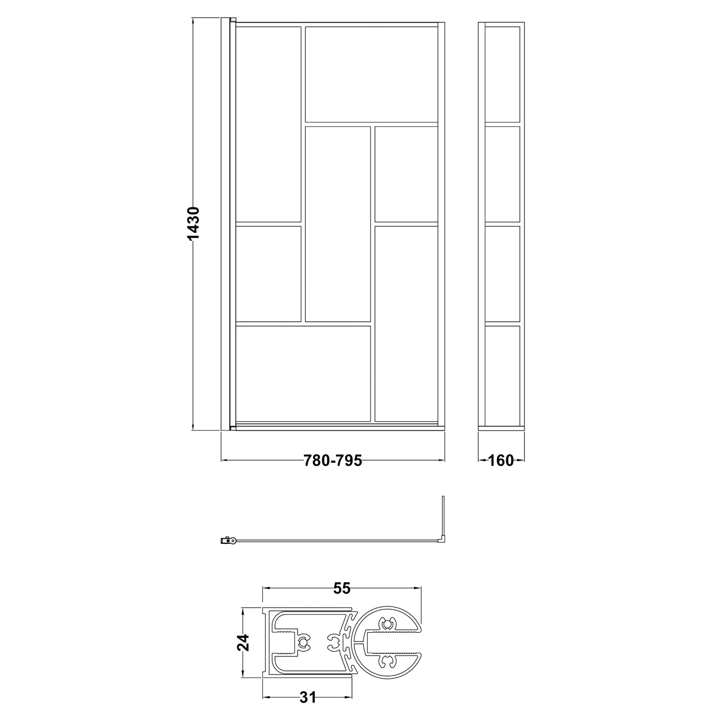 Nuie Pacific Abstract L-Shaped Bath Screen with Fixed Return