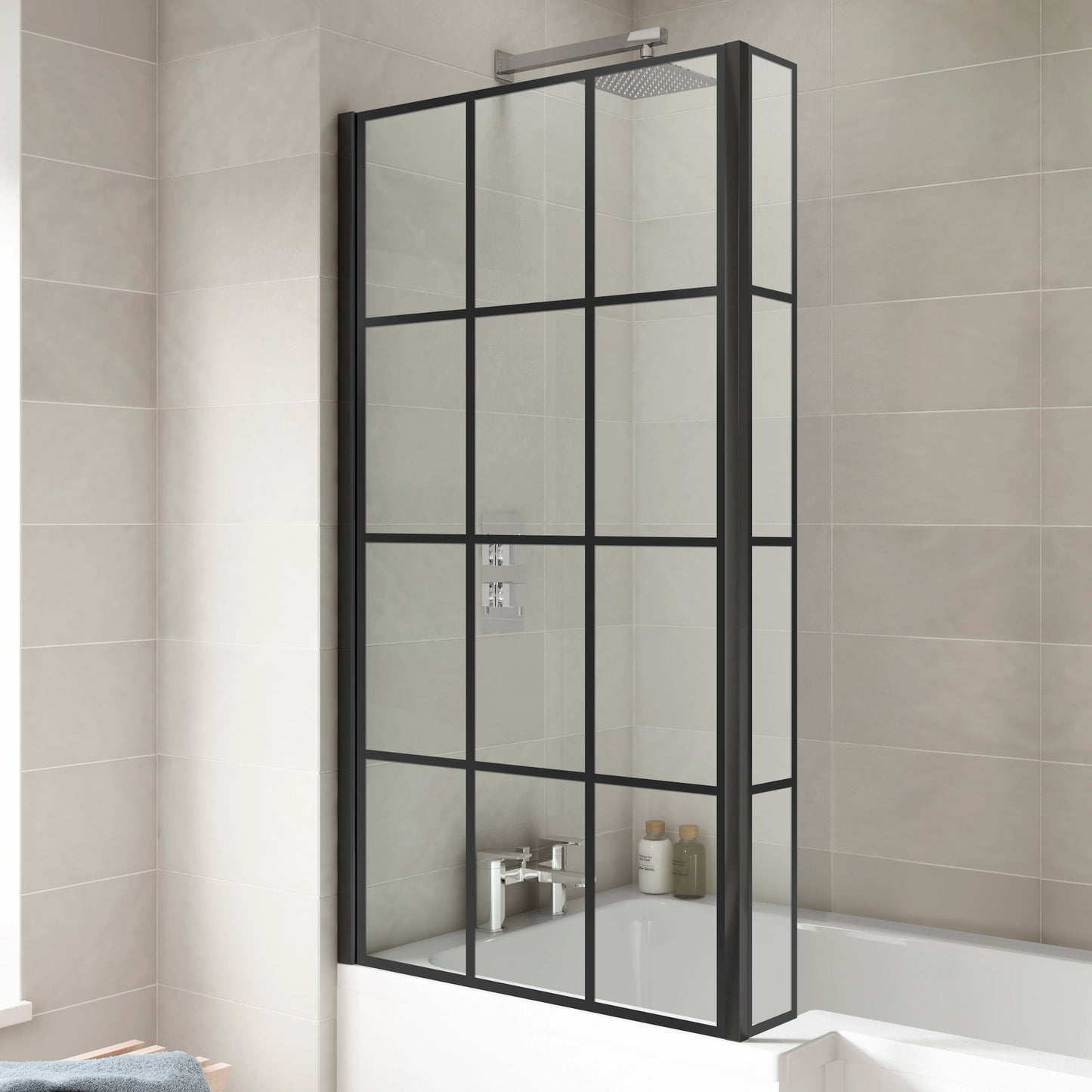 Nuie Pacific Framed L-Shaped Bath Screen with Fixed Return