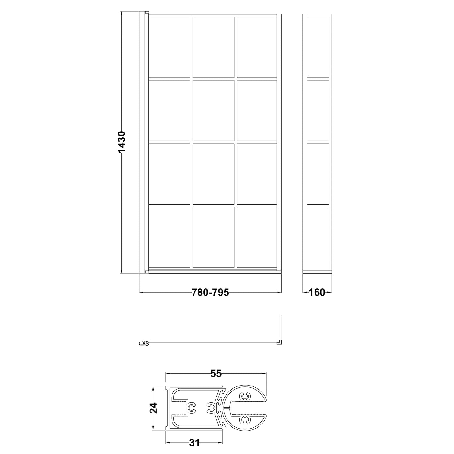 Nuie Pacific Framed L-Shaped Bath Screen with Fixed Return