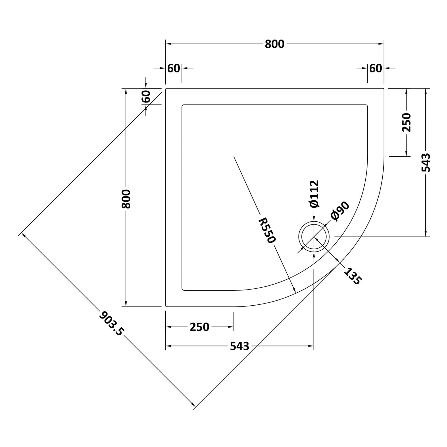 Nuie White Anti-Slip Quadrant Slimline Shower Tray