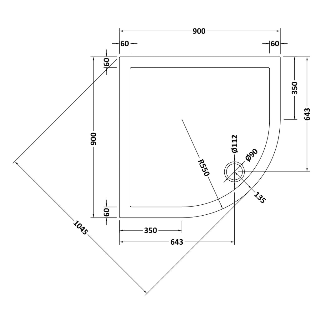 Nuie White Anti-Slip Quadrant Slimline Shower Tray