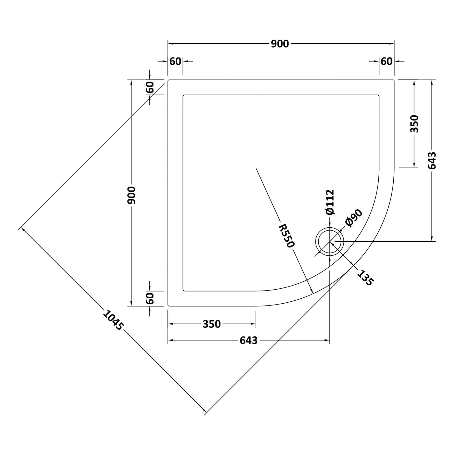 Nuie White Anti-Slip Quadrant Slimline Shower Tray