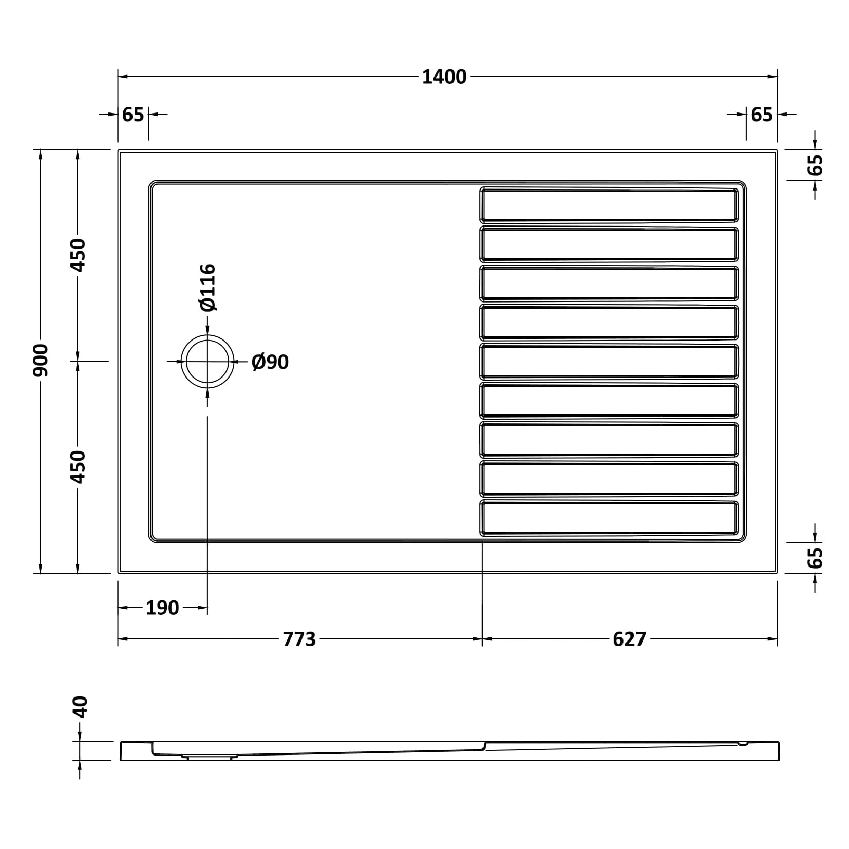 Nuie White Anti-Slip Rectangle Walk-In Slimline Shower Tray