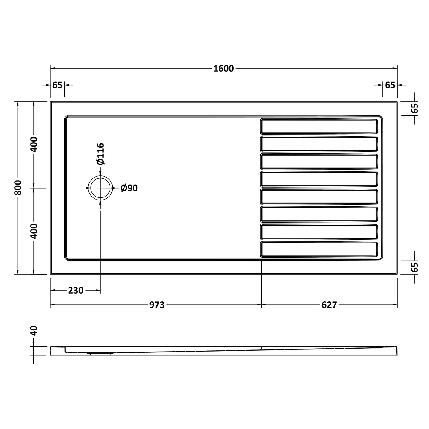 Nuie White Anti-Slip Rectangle Walk-In Slimline Shower Tray