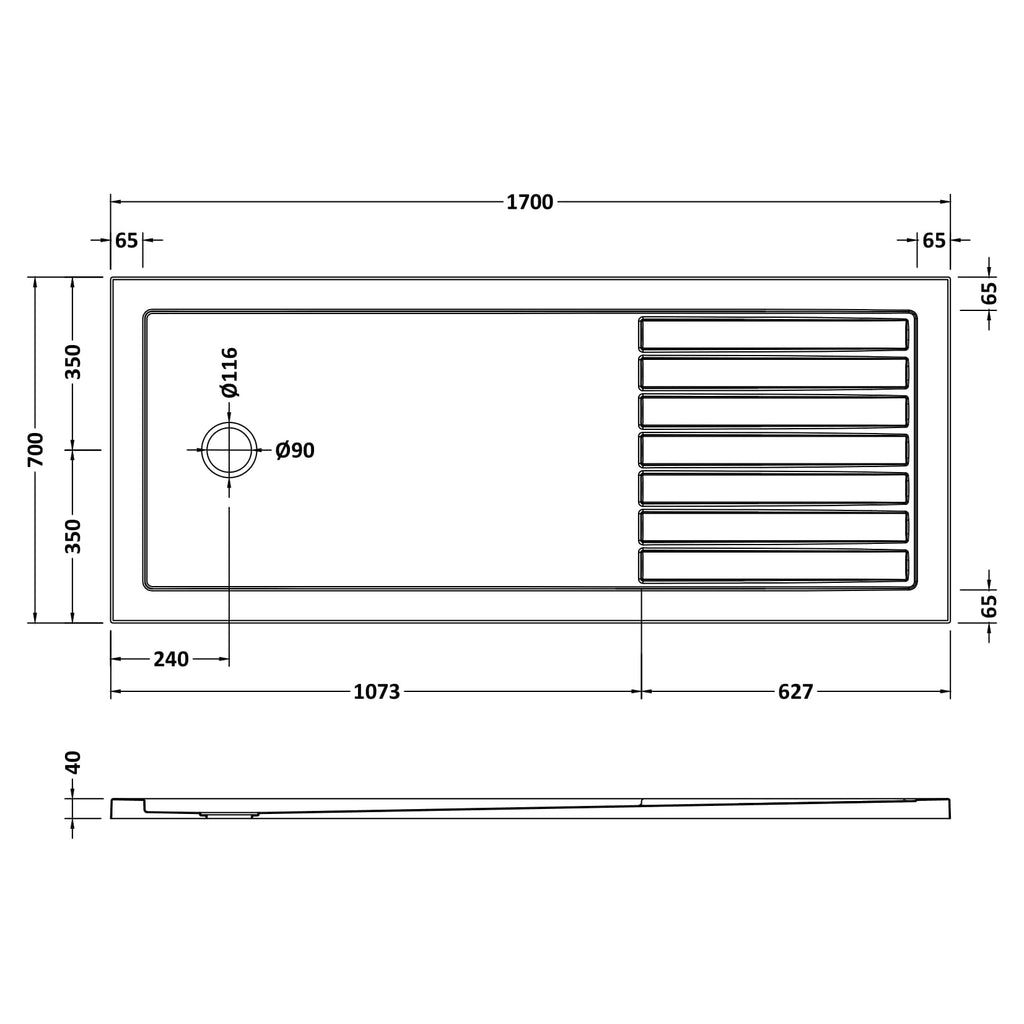 Nuie White Anti-Slip Rectangle Walk-In Slimline Shower Tray