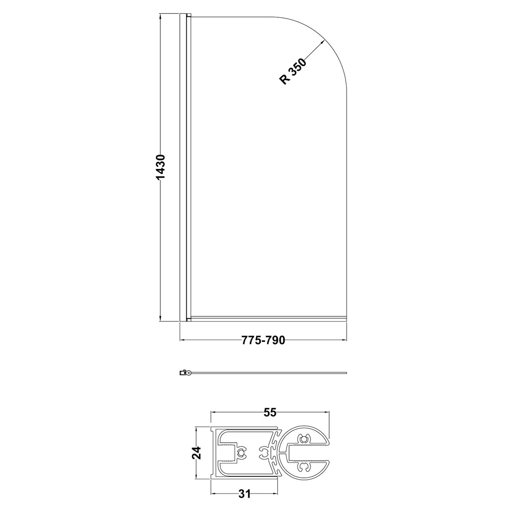 Nuie Curved Round Frameless Bath Screen