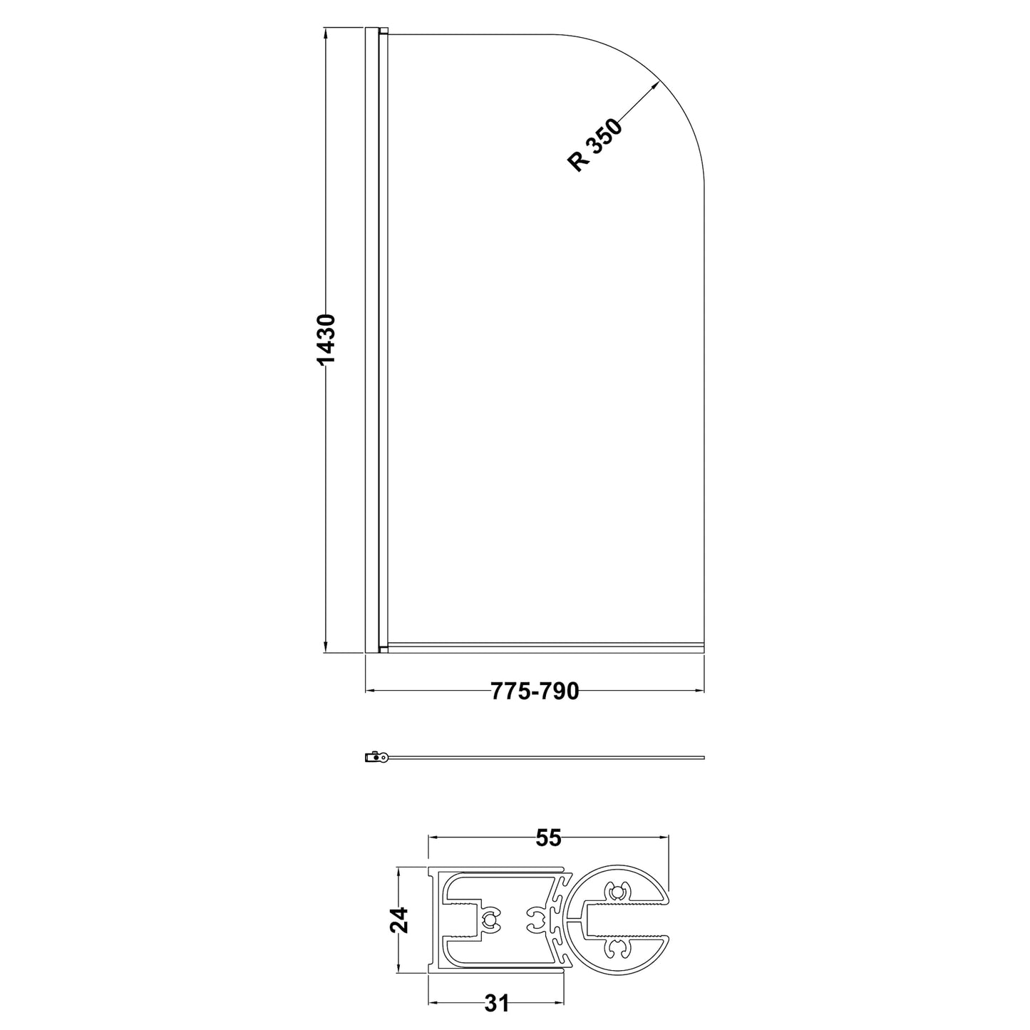 Nuie Curved Round Frameless Bath Screen