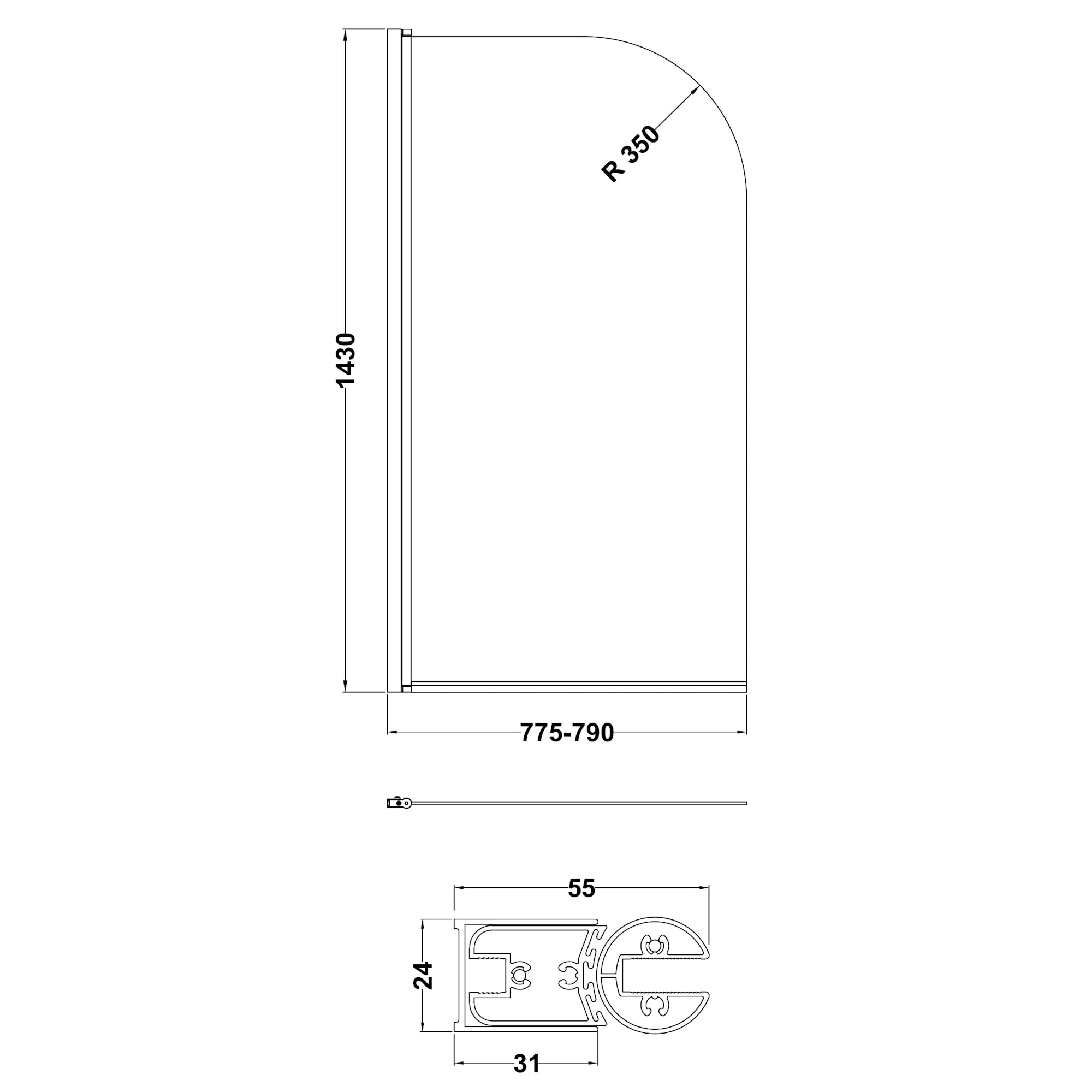 Nuie Curved Round Frameless Bath Screen