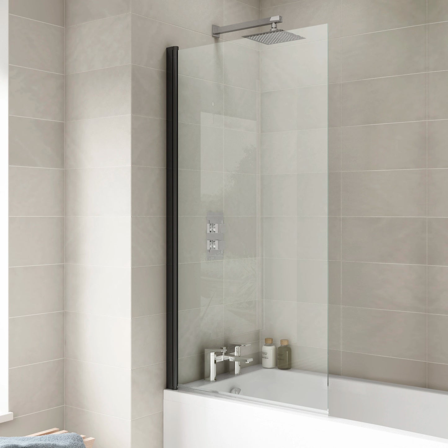 Nuie Straight Square Frameless Bath Screen 800mm